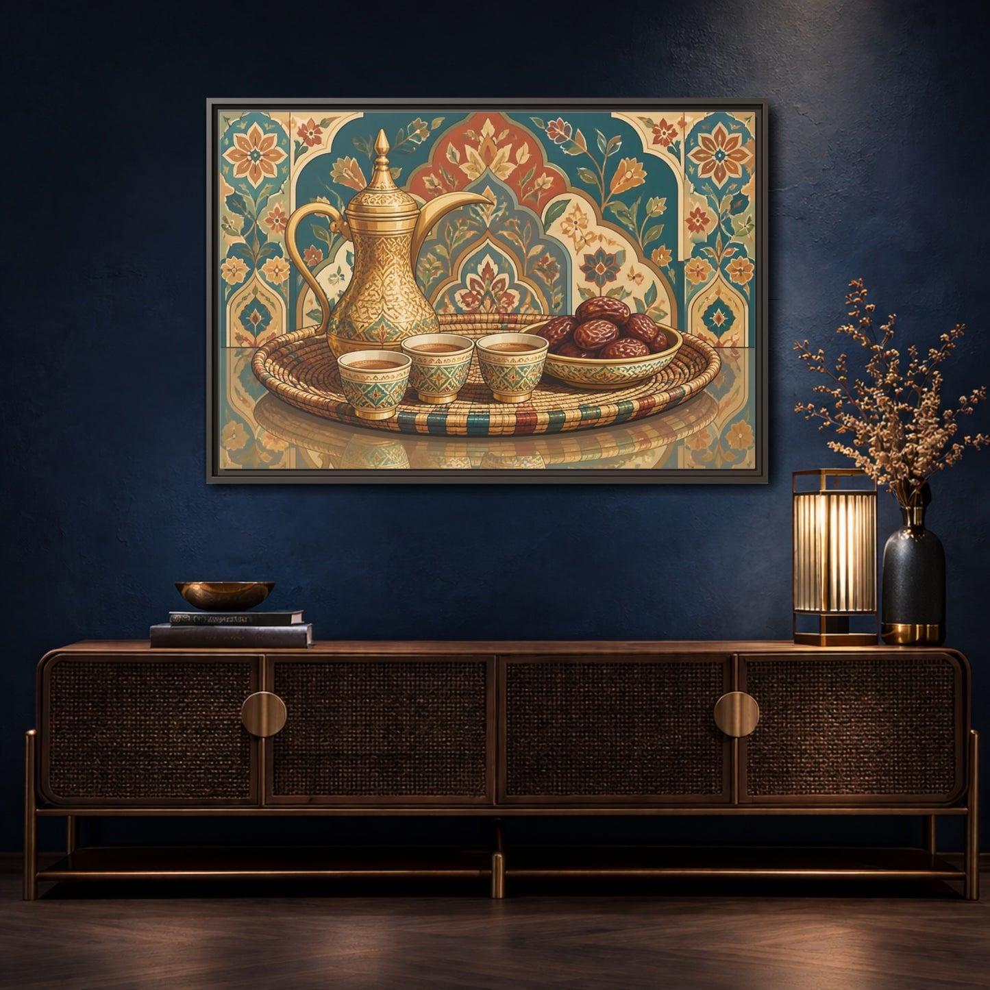 Mockup 4. Arabic Coffee And Dates shown as framed canvas print