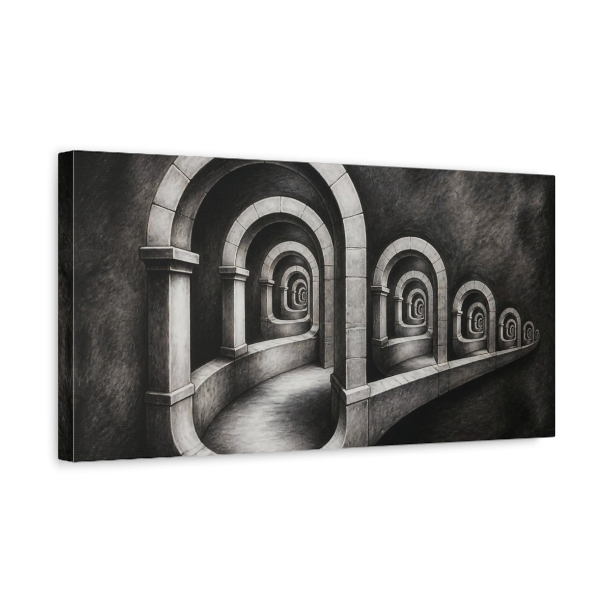Side Mockup 3. Arched Illusion Corridor shown as canvas print