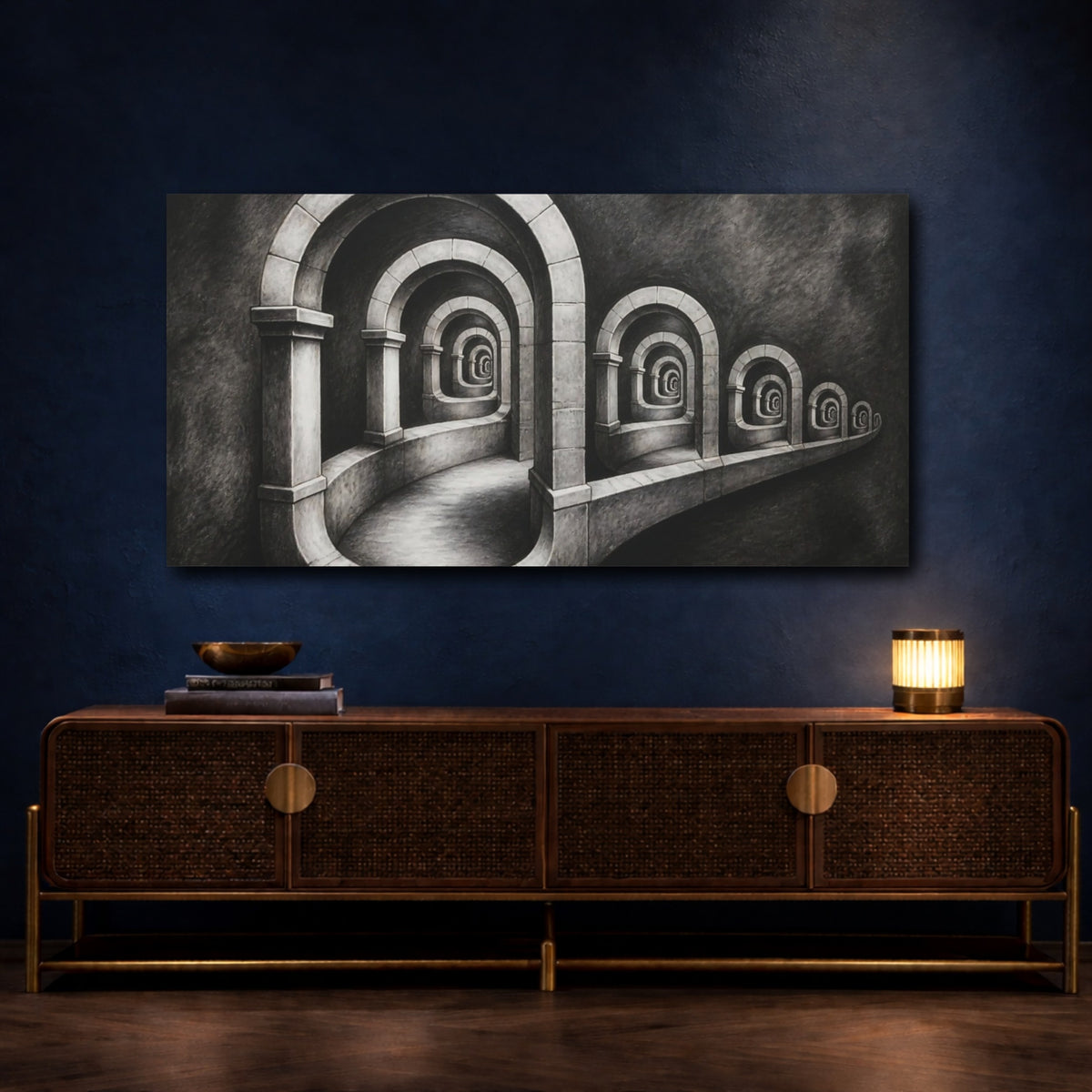 Mockup 4. Arched Illusion Corridor shown as canvas print