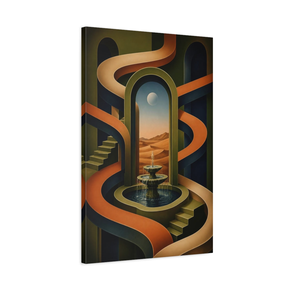 Side Mockup 2. Archway Illusion With Fountain shown as canvas print