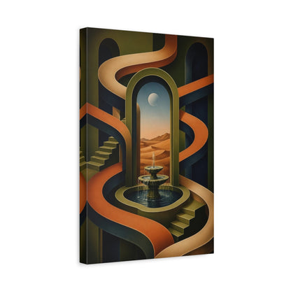 Side Mockup 4. Archway Illusion With Fountain shown as canvas print