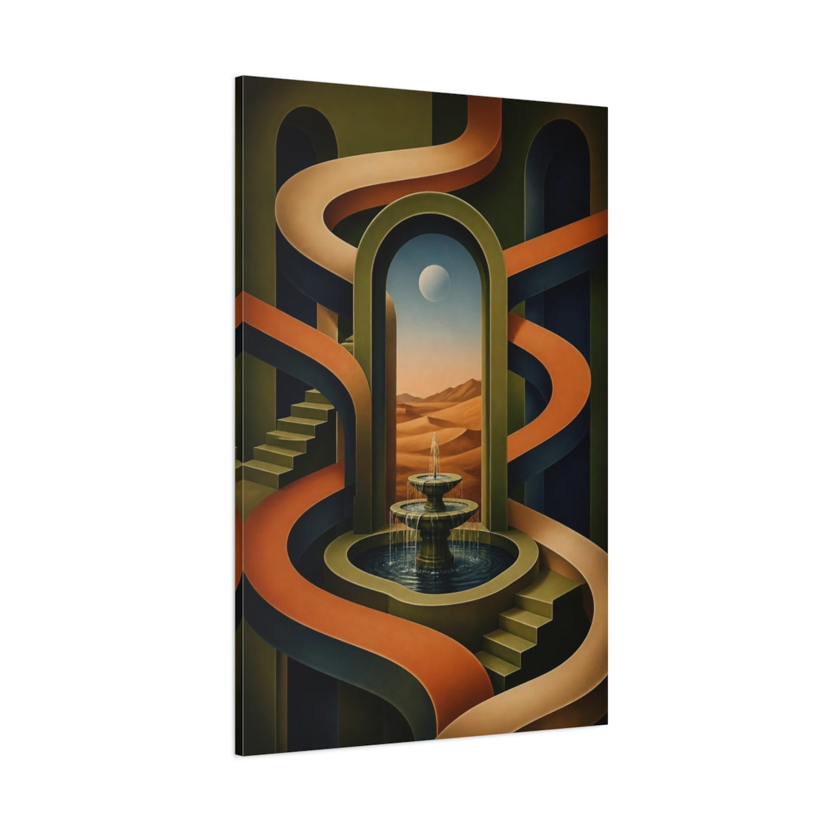 Side Mockup 1. Archway Illusion With Fountain shown as canvas print