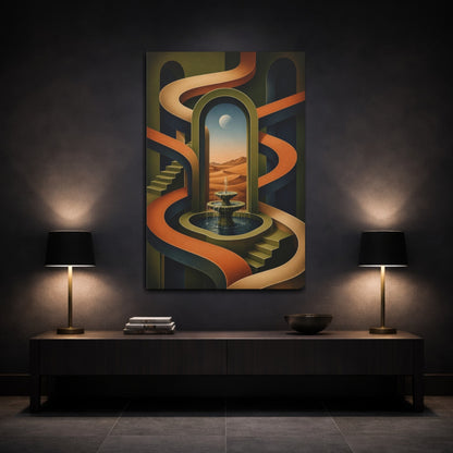 Mockup 3. Archway Illusion With Fountain shown as canvas print