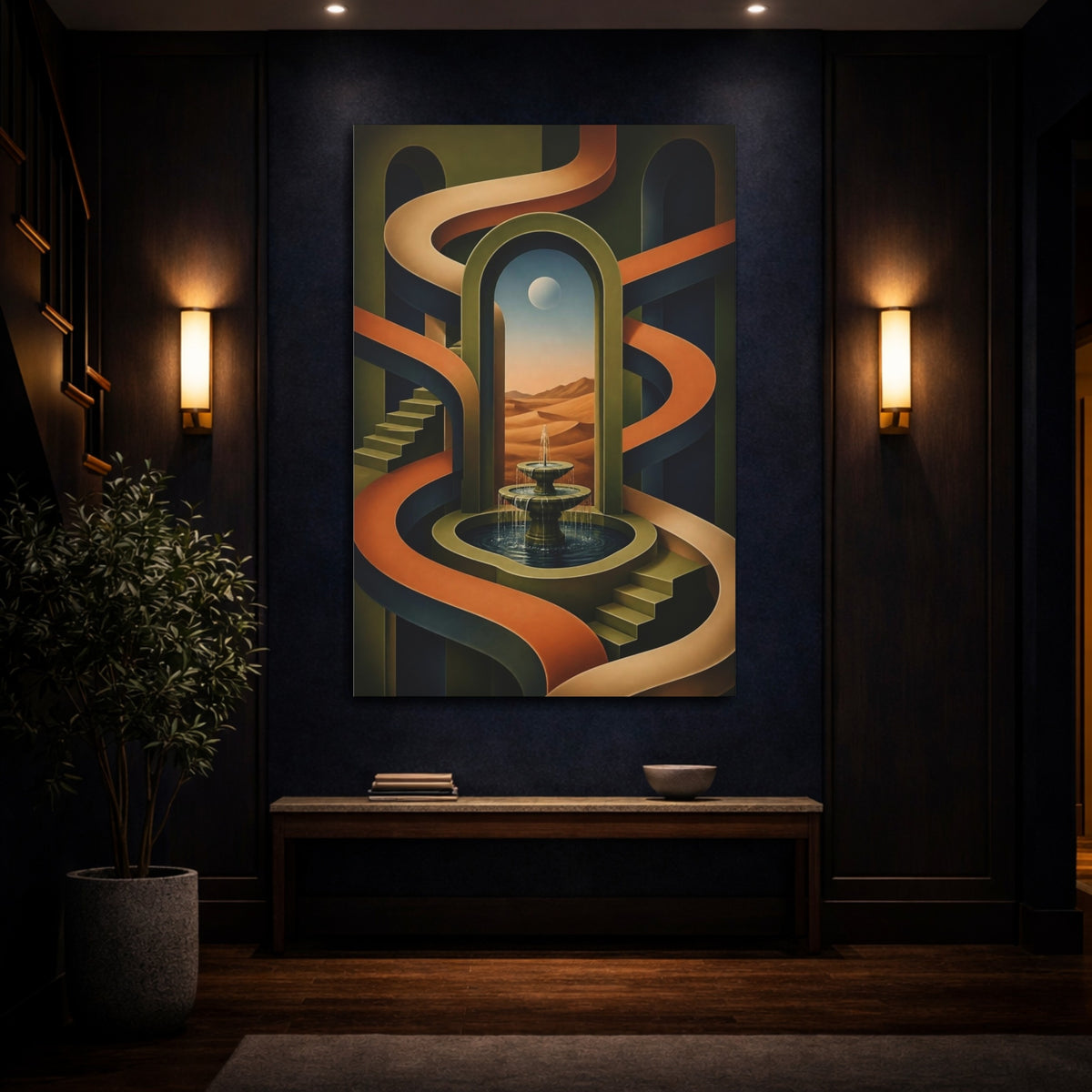 Mockup 4. Archway Illusion With Fountain shown as canvas print