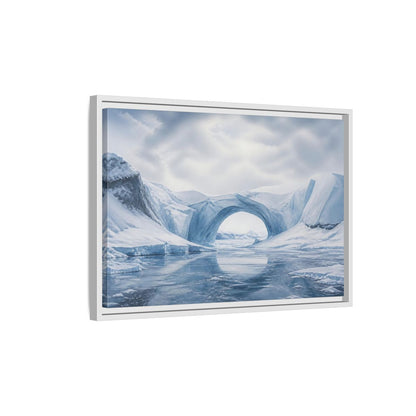 Side Mockup 1. Arctic Ice Arch Landscape shown as framed canvas print