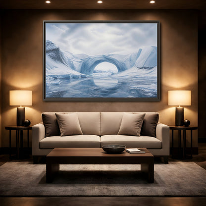 Mockup 2. Arctic Ice Arch Landscape shown as framed canvas print