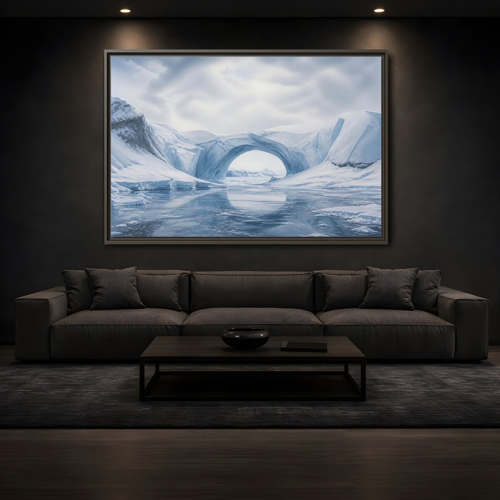 Mockup 3. Arctic Ice Arch Landscape shown as framed canvas print