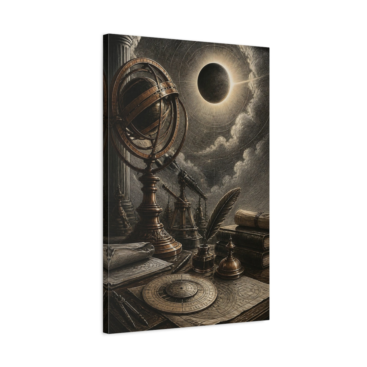 Side Mockup 2. Armillary Office Study shown as canvas print