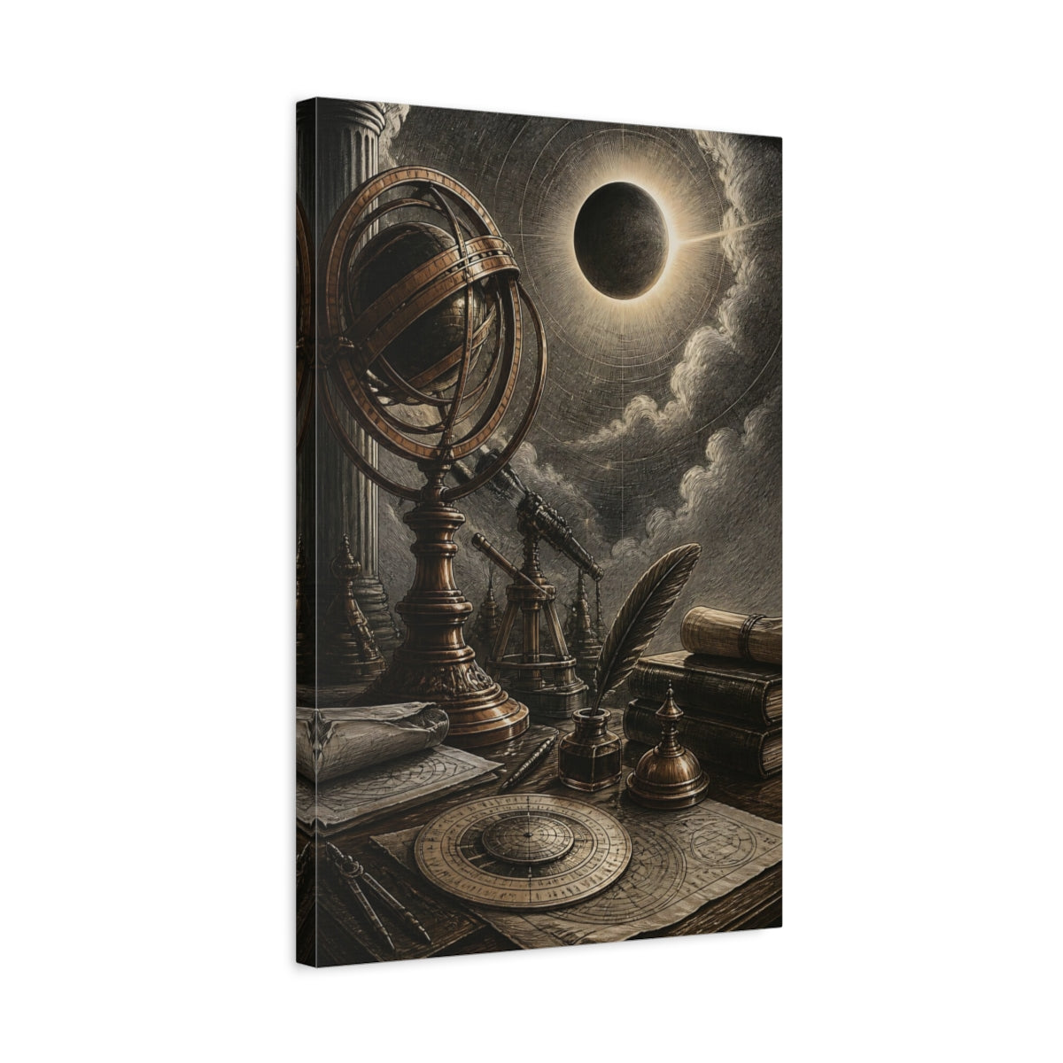Side Mockup 3. Armillary Office Study shown as canvas print
