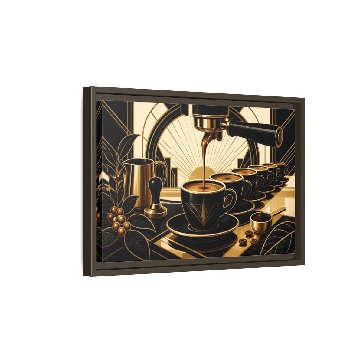 Side Mockup 5. Art Deco Espresso Row shown as framed canvas print