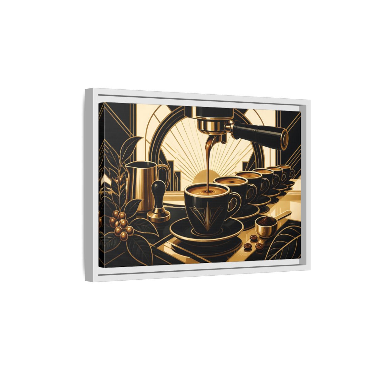 Side Mockup 4. Art Deco Espresso Row shown as framed canvas print