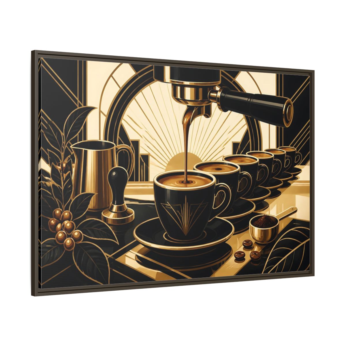 Side Mockup 8. Art Deco Espresso Row shown as framed canvas print