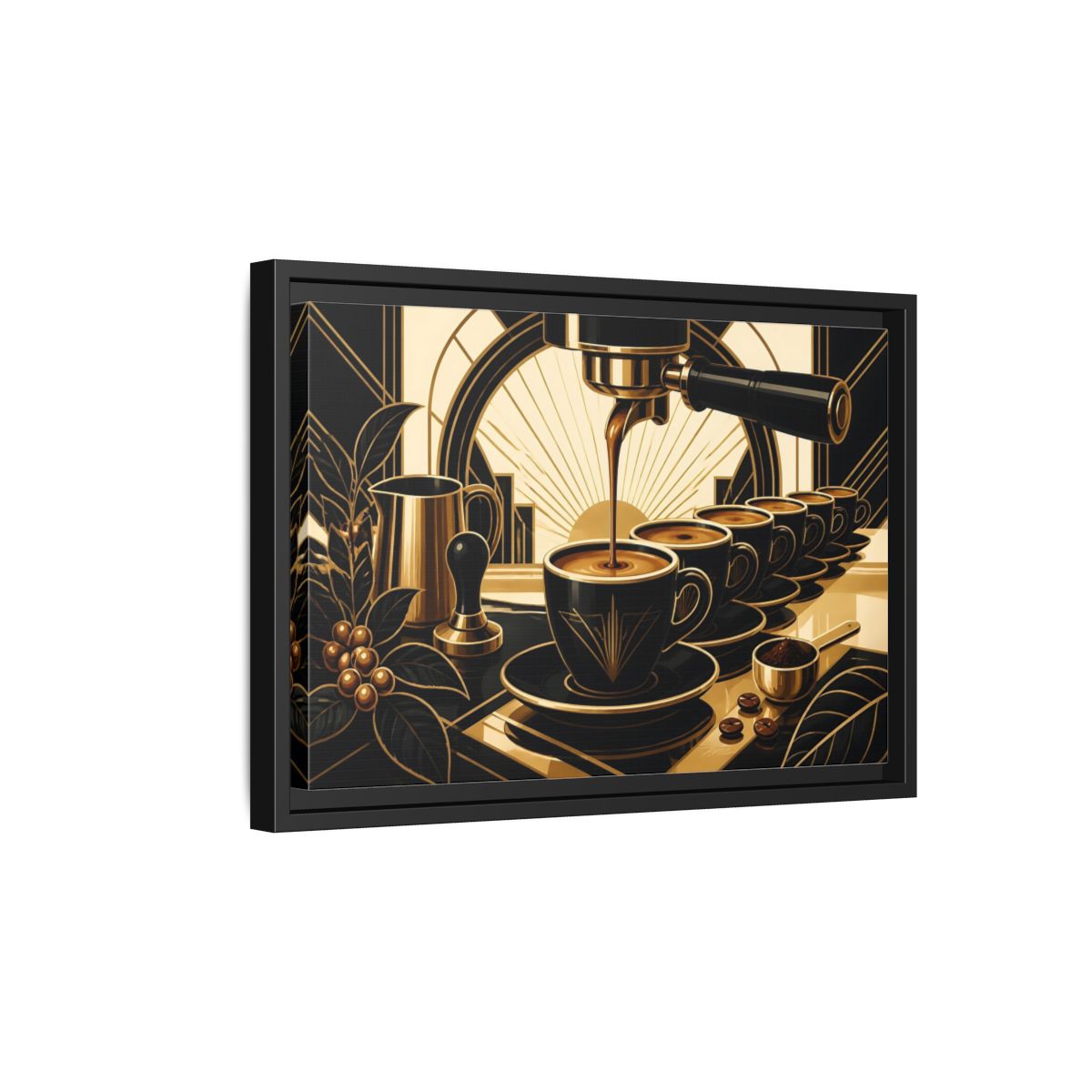 Side Mockup 6. Art Deco Espresso Row shown as framed canvas print