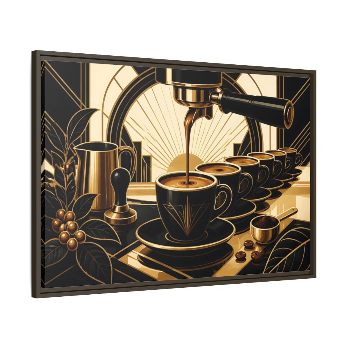Main Mockup. Art Deco Espresso Row shown as framed canvas print
