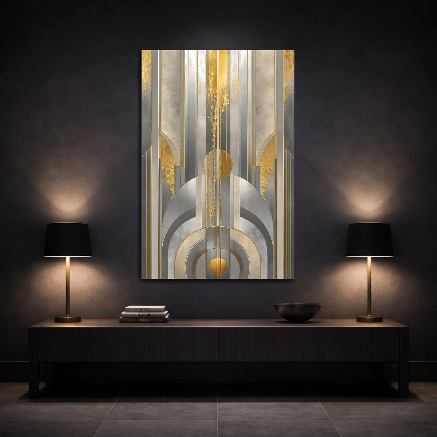 Mockup 3. Art Deco Gold Arches shown as canvas print