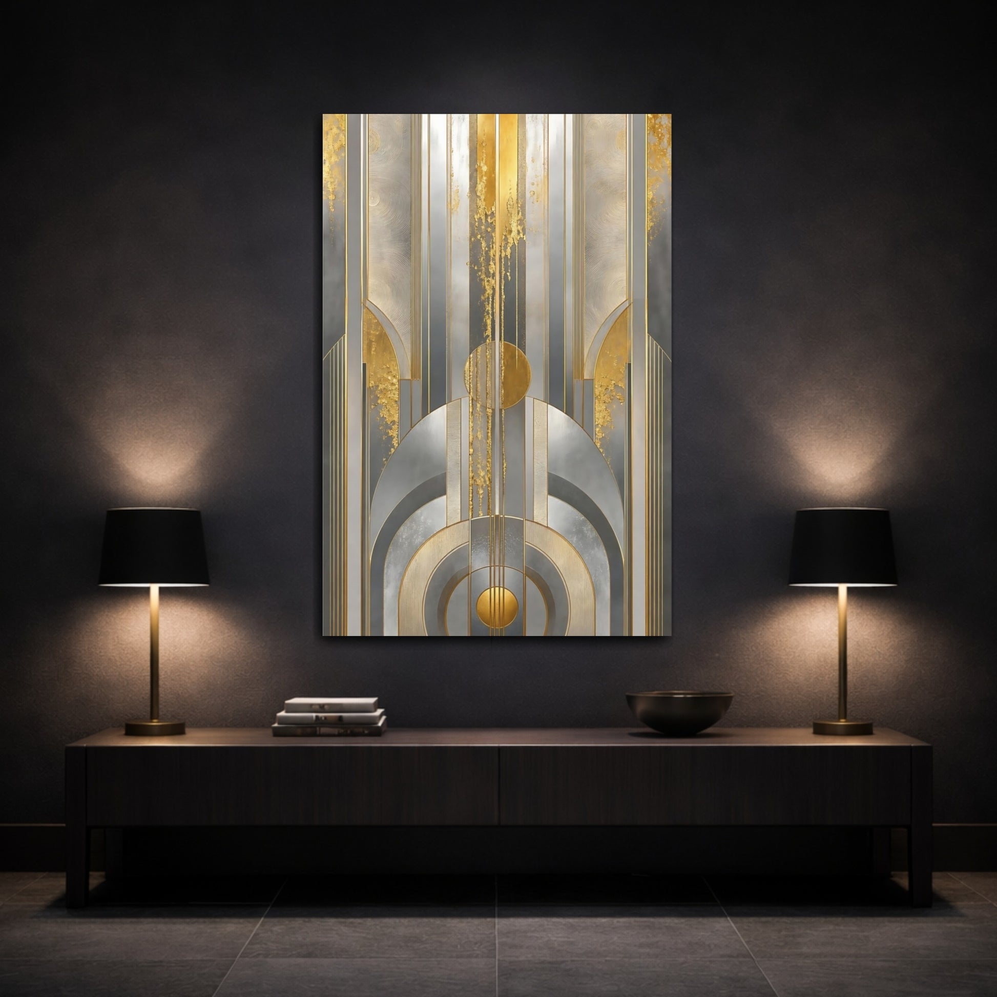 Mockup 3. Art Deco Gold Arches shown as canvas print