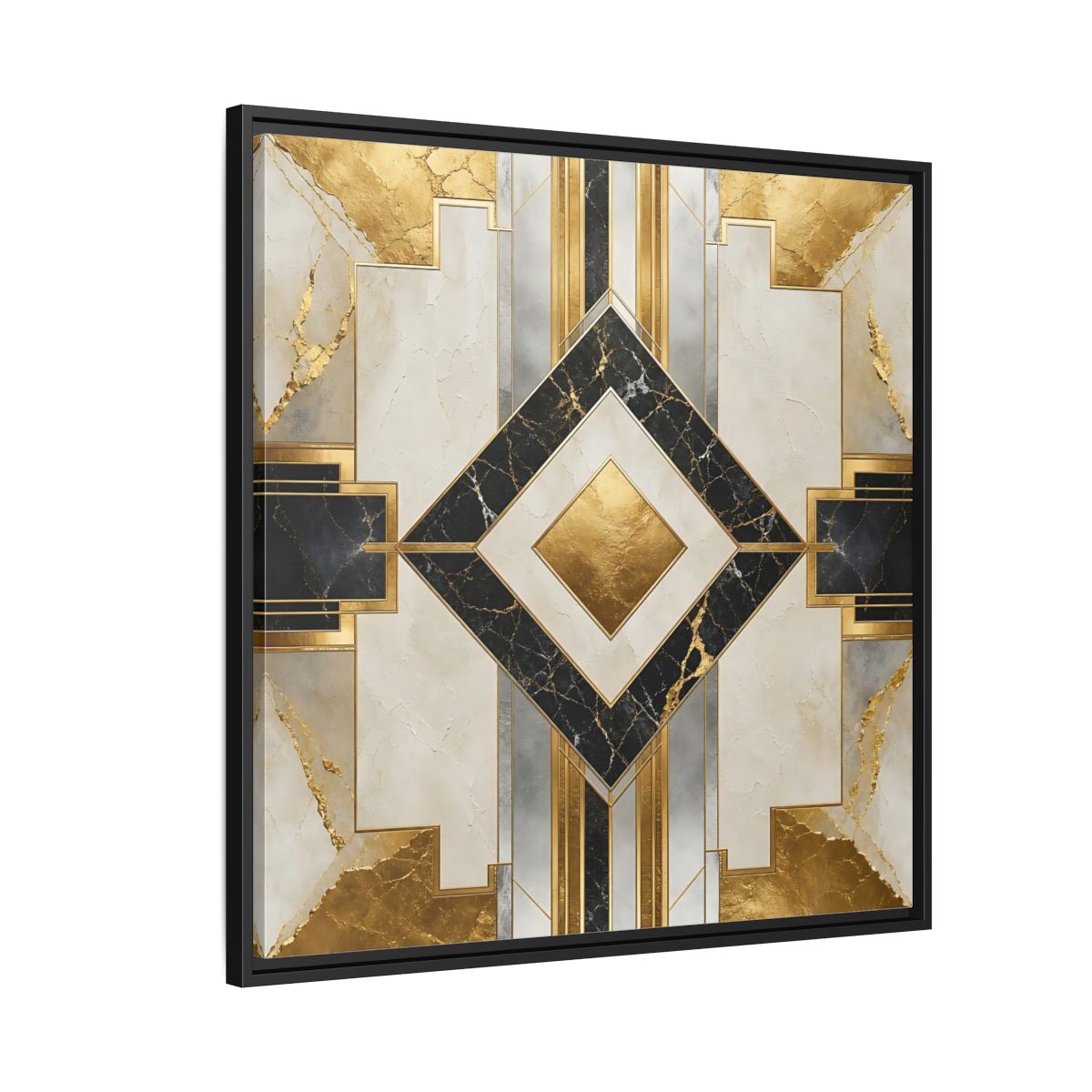 Side Mockup 9. Art Deco Gold Diamond shown as framed canvas print