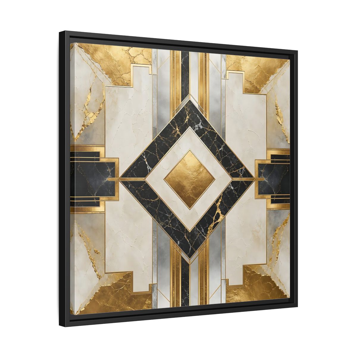 Side Mockup 31. Art Deco Gold Diamond shown as framed canvas print