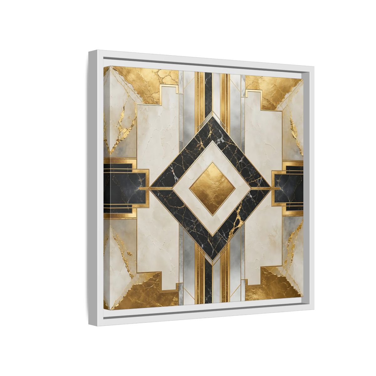 Side Mockup 13. Art Deco Gold Diamond shown as framed canvas print
