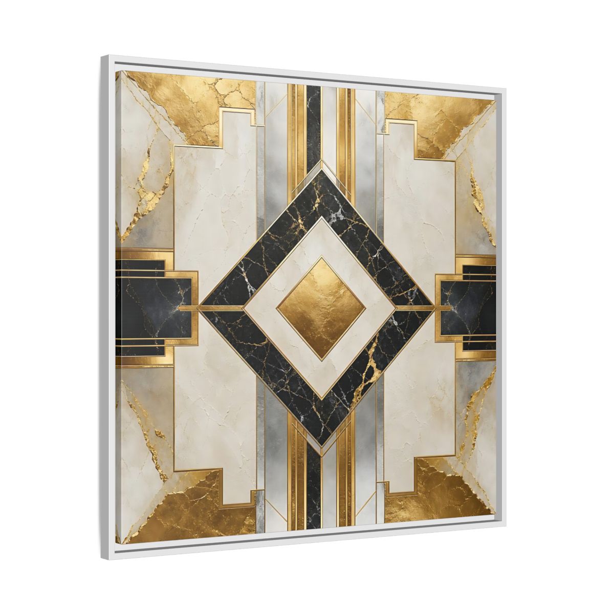 Side Mockup 25. Art Deco Gold Diamond shown as framed canvas print