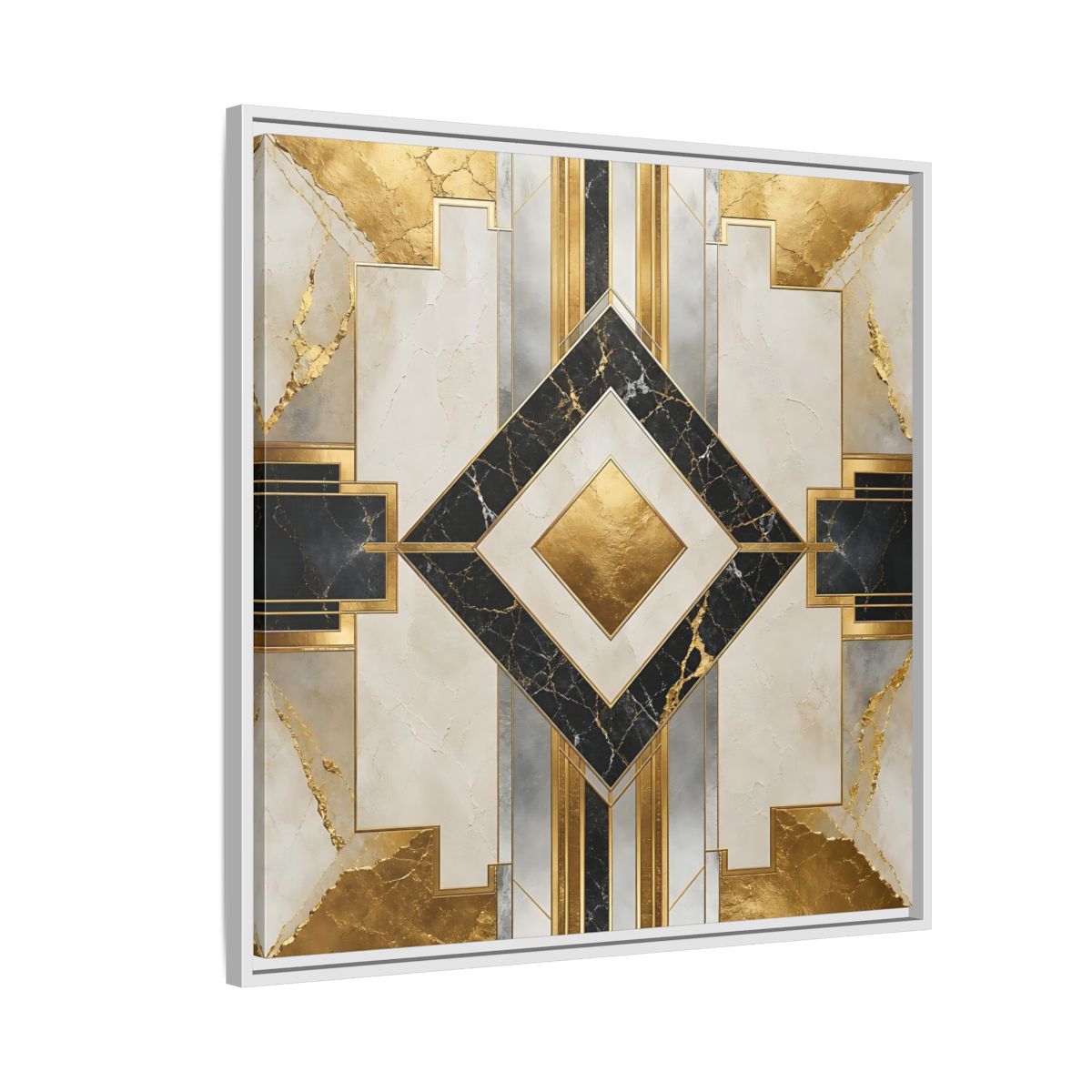Side Mockup 7. Art Deco Gold Diamond shown as framed canvas print