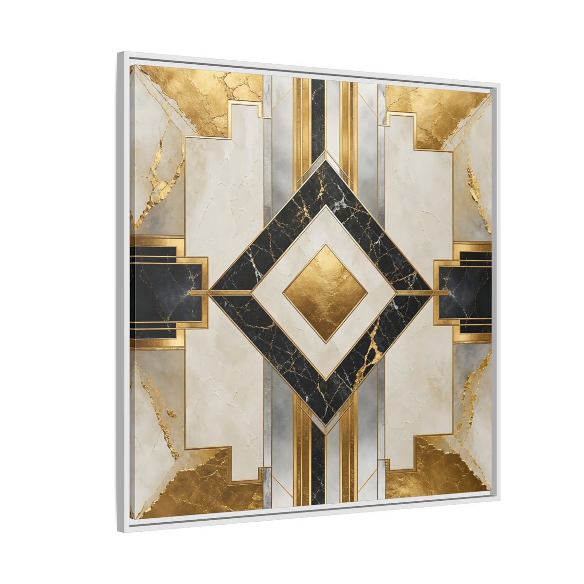 Side Mockup 4. Art Deco Gold Diamond shown as framed canvas print
