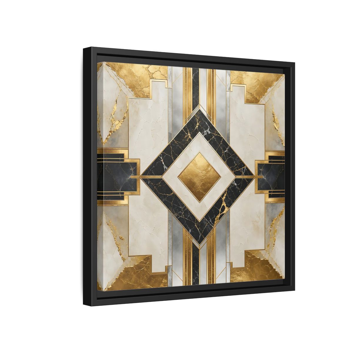Side Mockup 15. Art Deco Gold Diamond shown as framed canvas print