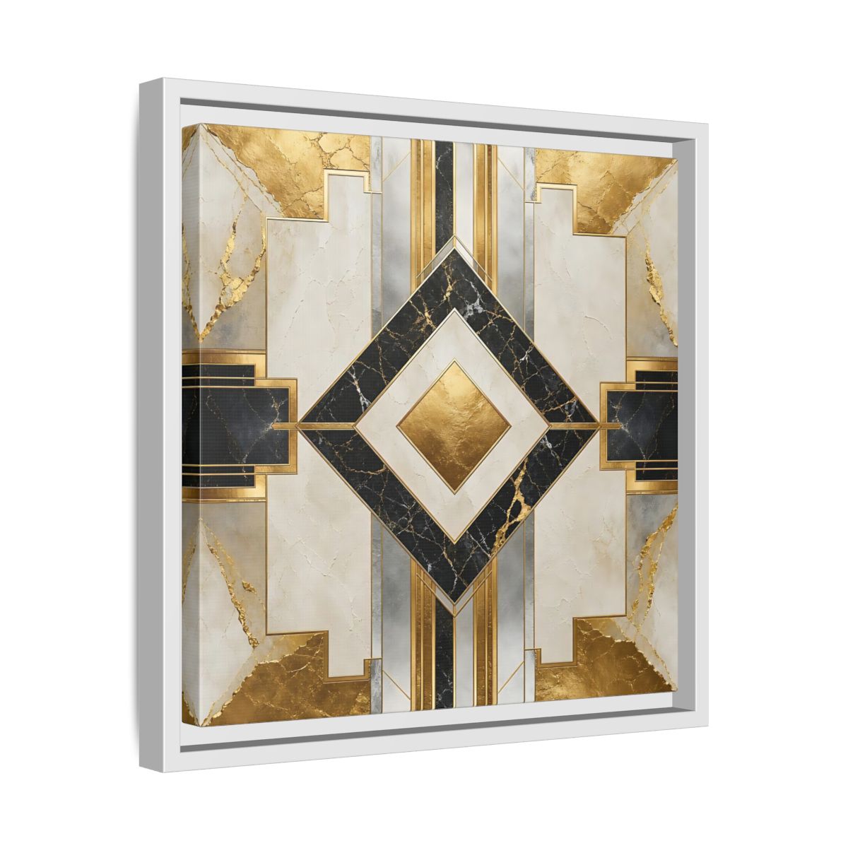 Side Mockup 28. Art Deco Gold Diamond shown as framed canvas print