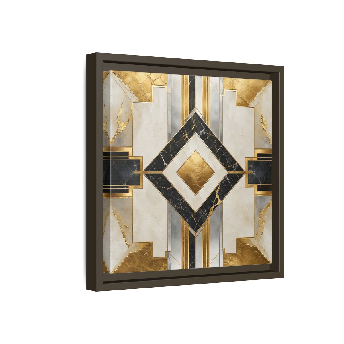 Side Mockup 17. Art Deco Gold Diamond shown as framed canvas print