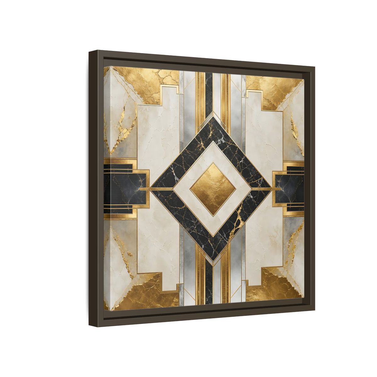 Side Mockup 14. Art Deco Gold Diamond shown as framed canvas print