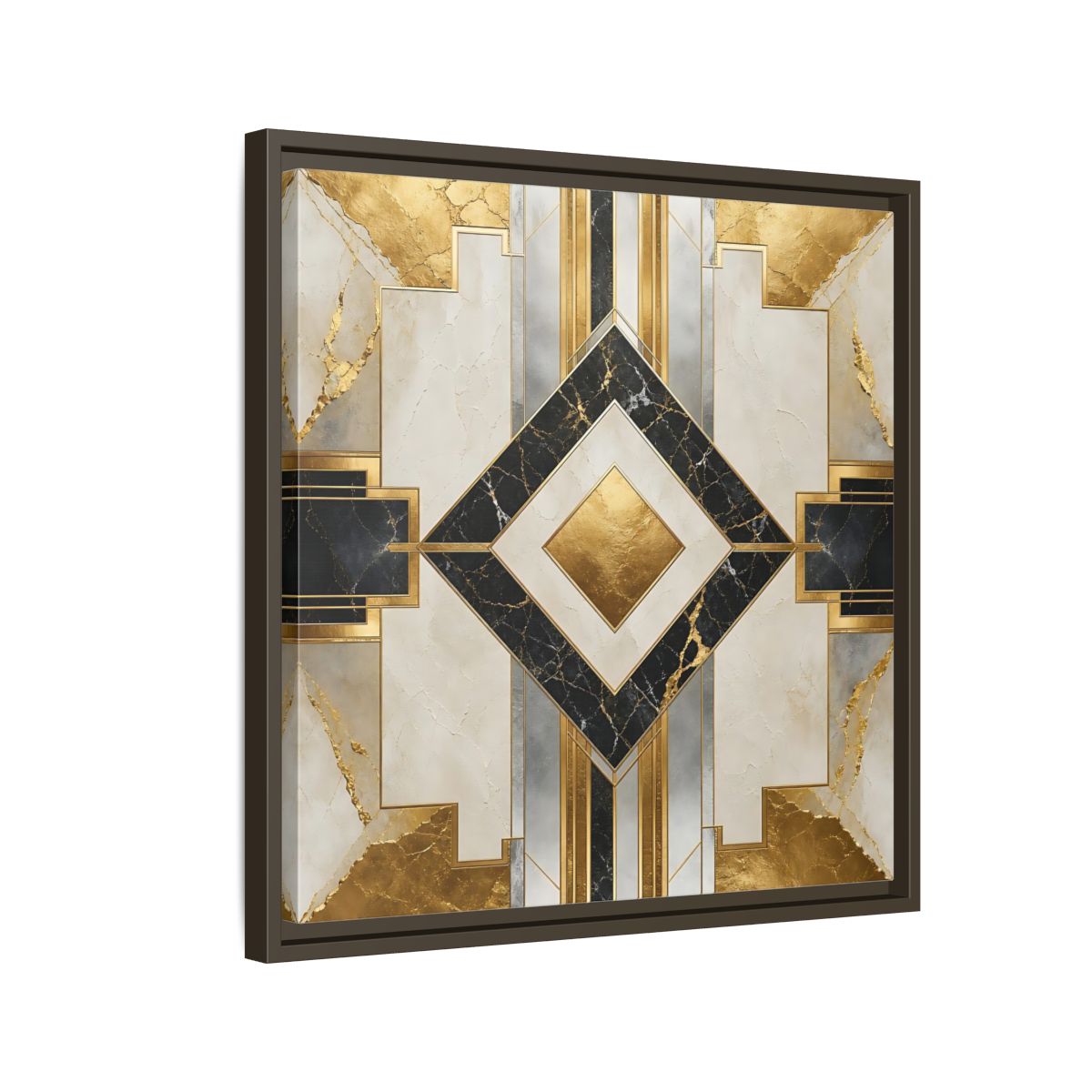 Side Mockup 11. Art Deco Gold Diamond shown as framed canvas print