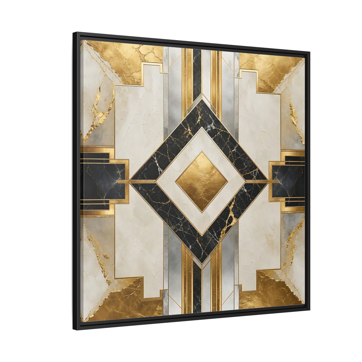 Side Mockup 6. Art Deco Gold Diamond shown as framed canvas print