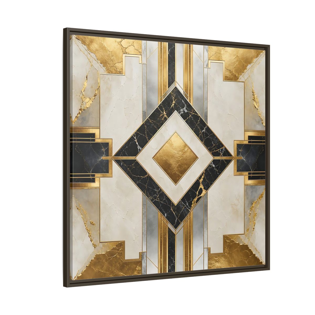 Side Mockup 5. Art Deco Gold Diamond shown as framed canvas print