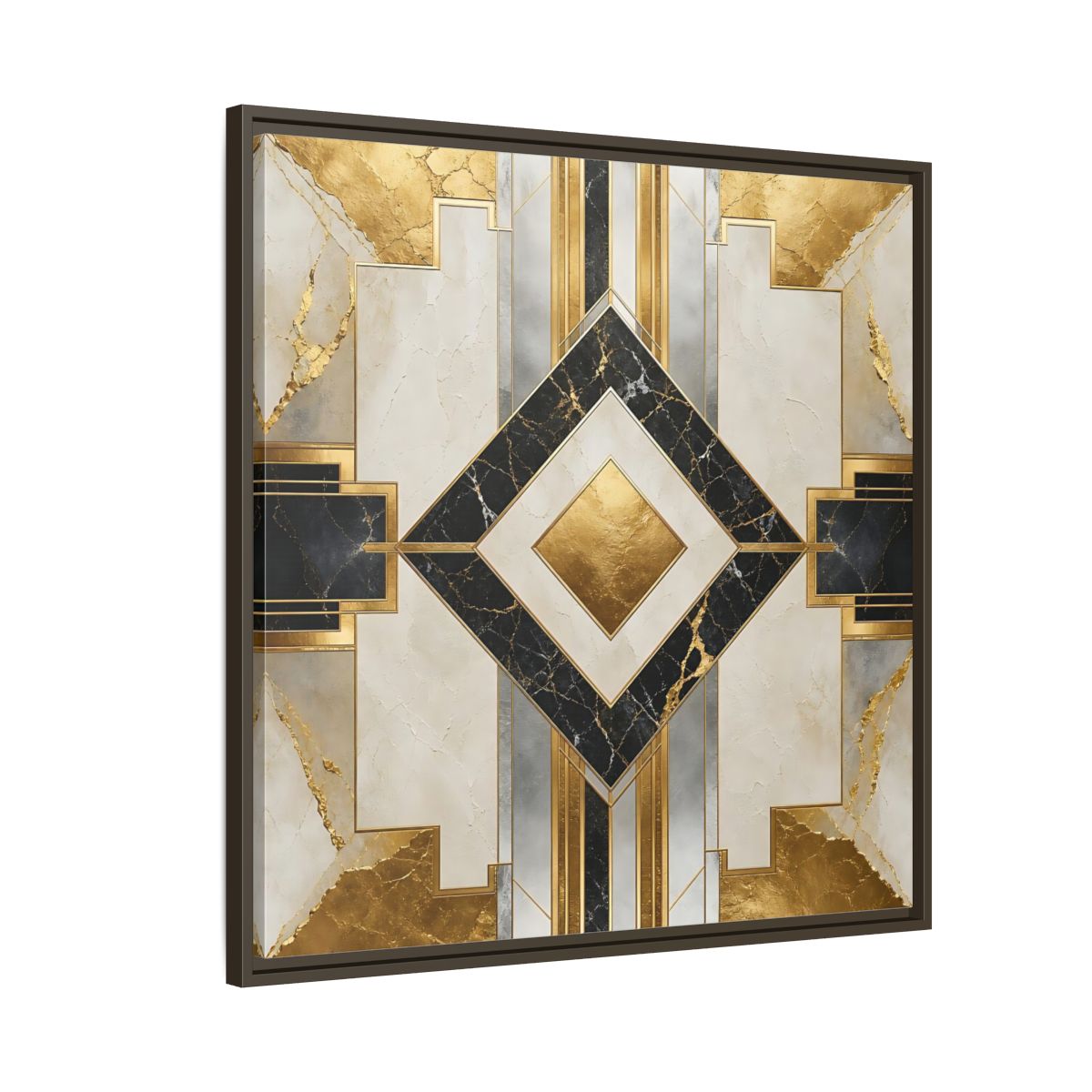 Side Mockup 8. Art Deco Gold Diamond shown as framed canvas print