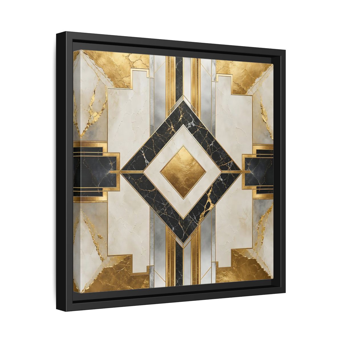Side Mockup 32. Art Deco Gold Diamond shown as framed canvas print