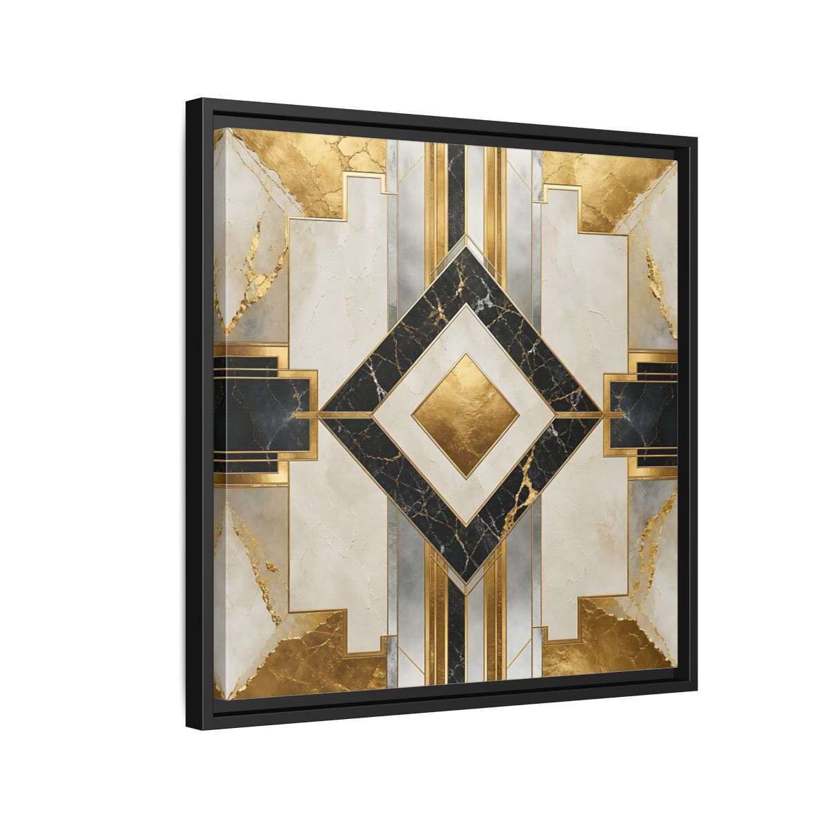 Side Mockup 12. Art Deco Gold Diamond shown as framed canvas print
