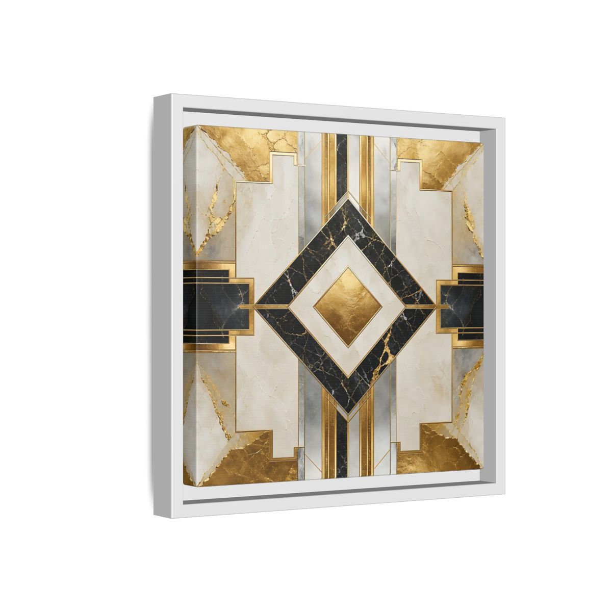Side Mockup 16. Art Deco Gold Diamond shown as framed canvas print