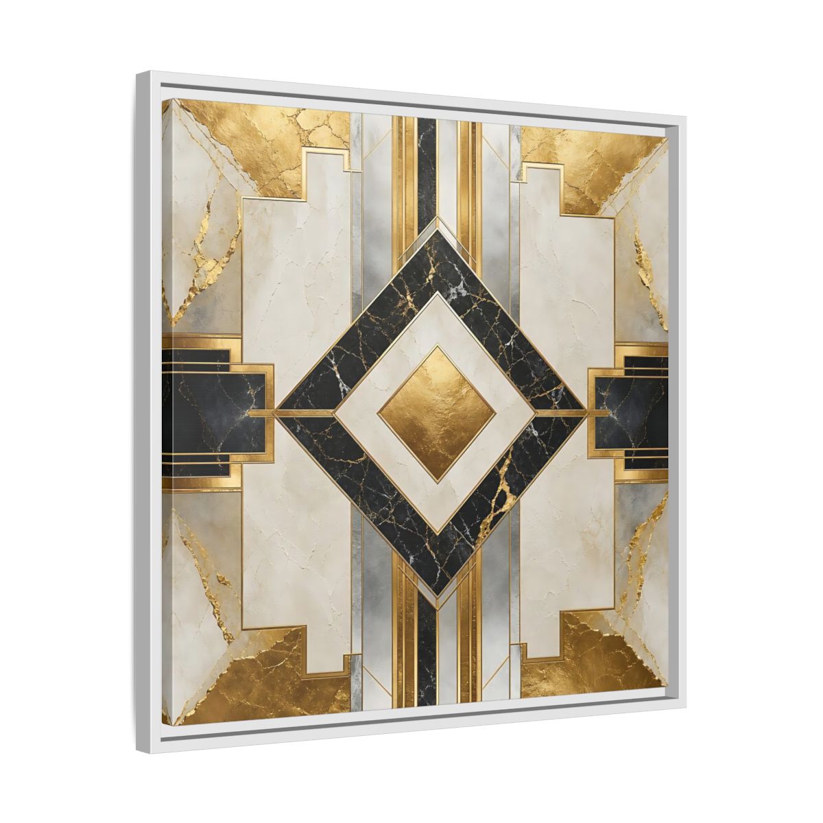 Side Mockup 26. Art Deco Gold Diamond shown as framed canvas print