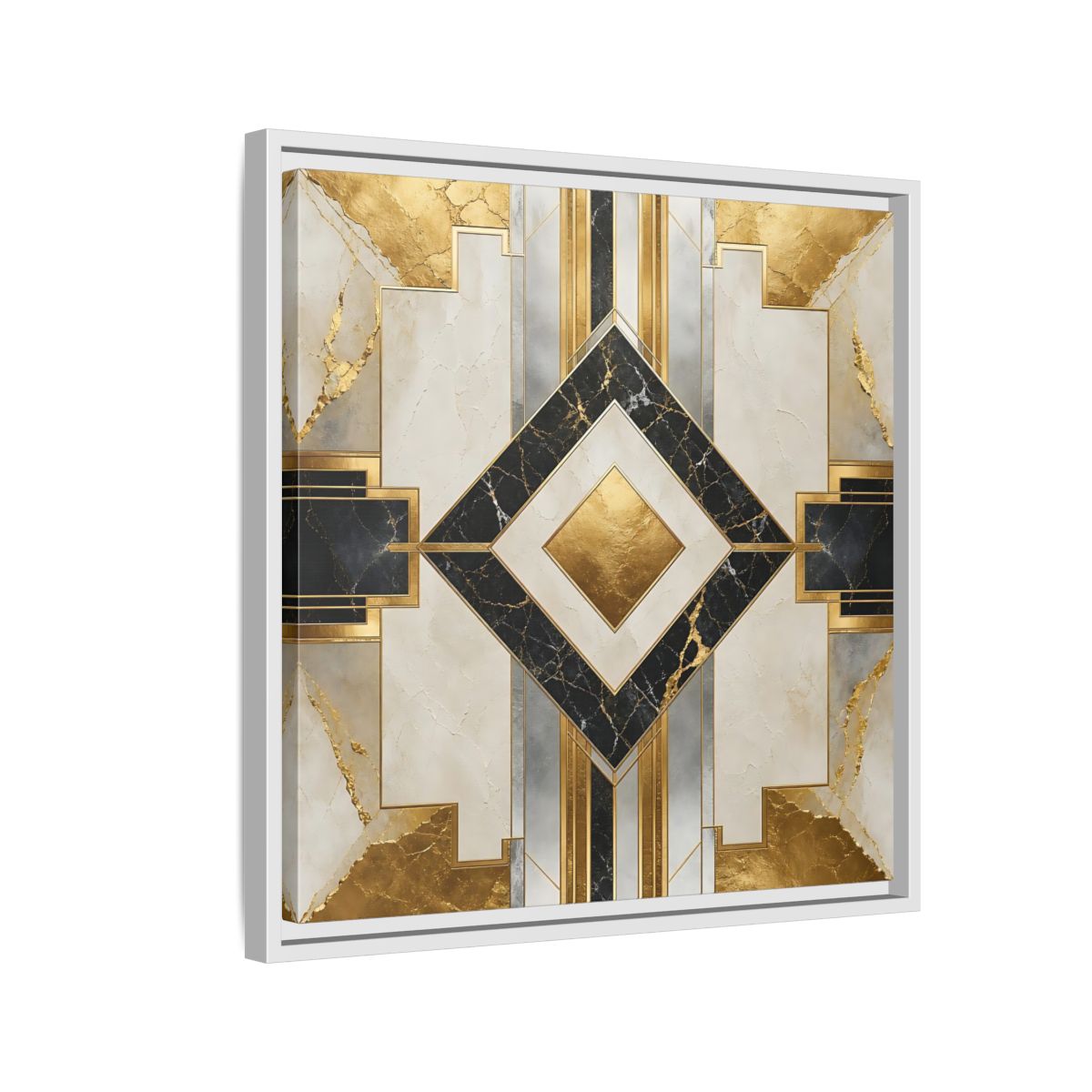 Side Mockup 10. Art Deco Gold Diamond shown as framed canvas print