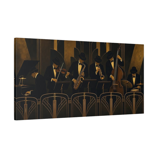 Main Mockup. Art Deco Jazz Ensemble shown as canvas print