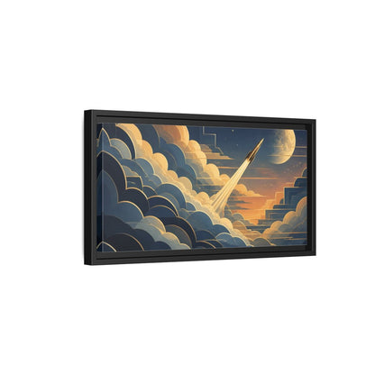 Side Mockup 8. Art Deco Rocket Ascent shown as framed canvas print