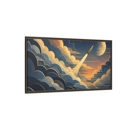 Side Mockup 4. Art Deco Rocket Ascent shown as framed canvas print