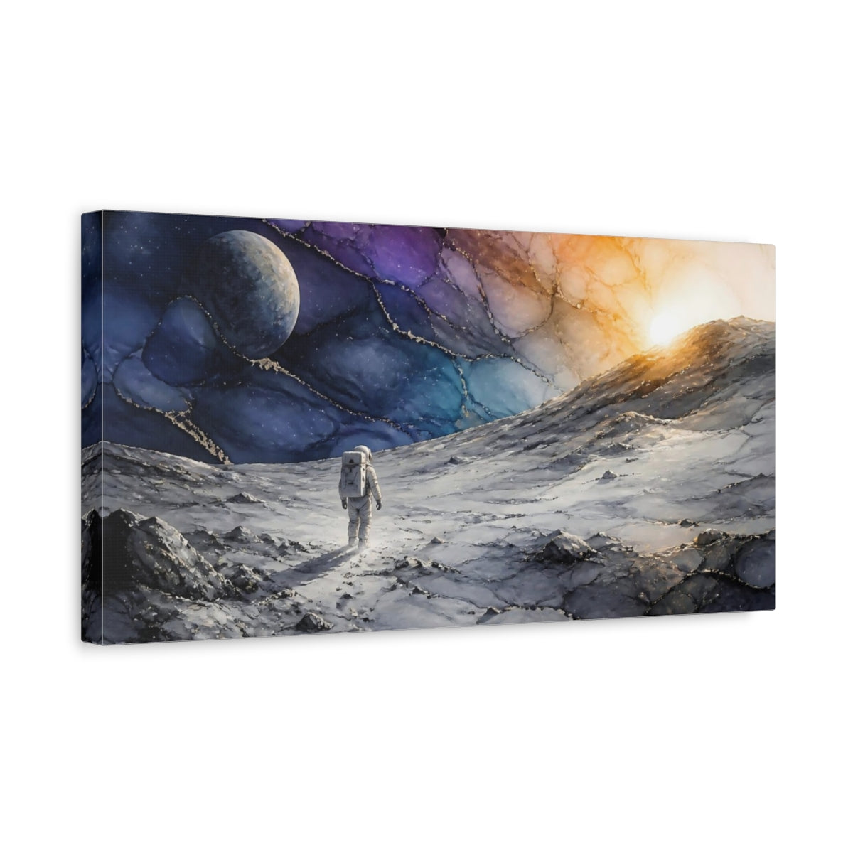 Side Mockup 3. Astronaut On Sunlit Ridge shown as canvas print