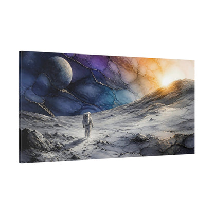 Side Mockup 2. Astronaut On Sunlit Ridge shown as canvas print