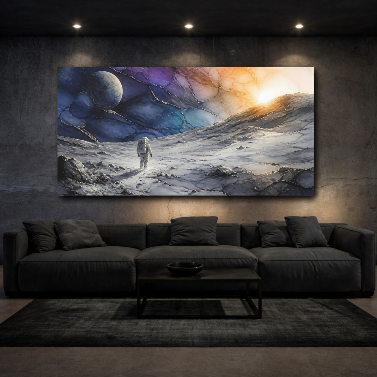 Mockup 3. Astronaut On Sunlit Ridge shown as canvas print