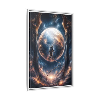 Side Mockup 10. Astronaut Over Luminous Planet shown as framed canvas print