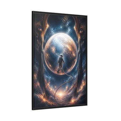 Side Mockup 12. Astronaut Over Luminous Planet shown as framed canvas print