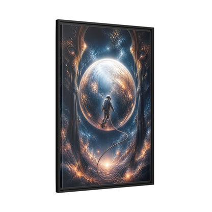 Side Mockup 13. Astronaut Over Luminous Planet shown as framed canvas print