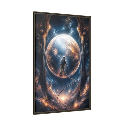 Side Mockup 8. Astronaut Over Luminous Planet shown as framed canvas print