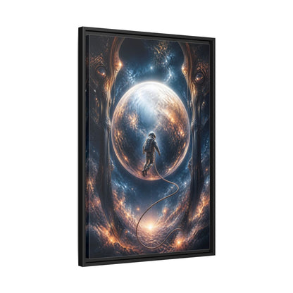 Side Mockup 14. Astronaut Over Luminous Planet shown as framed canvas print